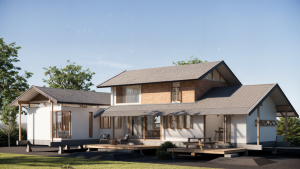 บ้านคุณเปิ้ล ปากช่อง ภาพ render สถาปัตยกรรมร่วมสมัย ด้านหน้าบ้าน โดย Pratch Architects